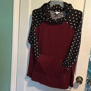 Lularoe Maroon & Polka Dot Hooded top 3xl